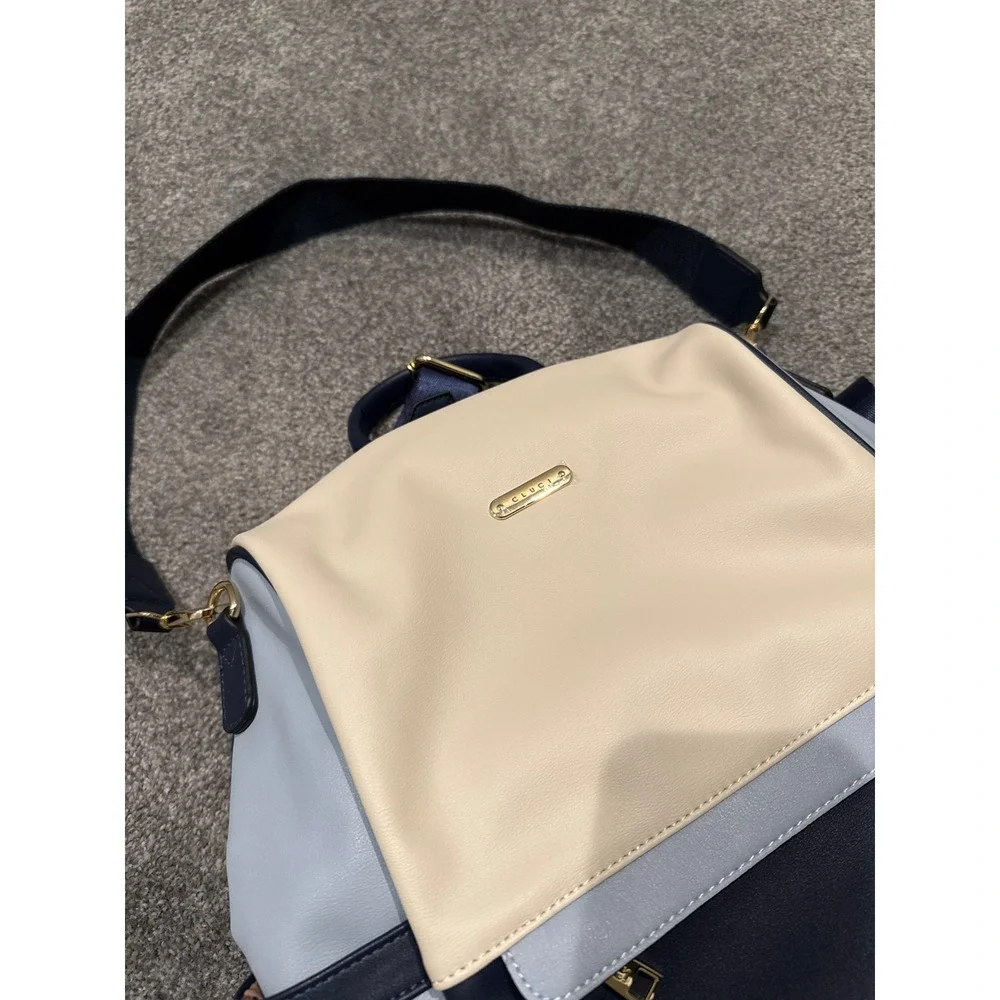 CLUCI Colorblock Convertible Backpack Purse Veg Women Cream‎ Navy Bluean Leather